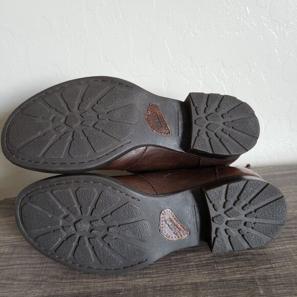 Born Gilly Burnished Leather Ankle Boot Brown 7.5 Western Cowgirl Braided Zip Up - Picture 8 of 12